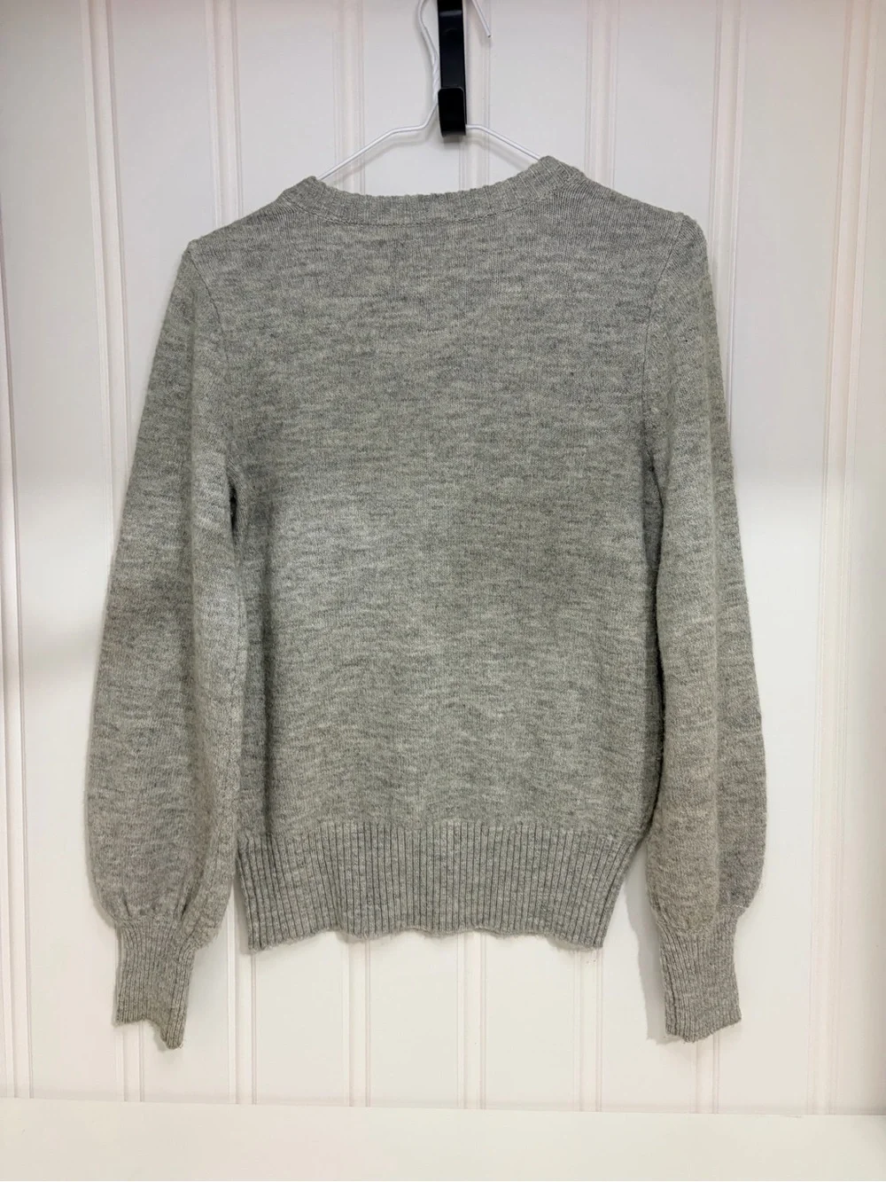 crown & ivy Light Gray Crewneck Sweater with Rhinestone Shoulder Buttons